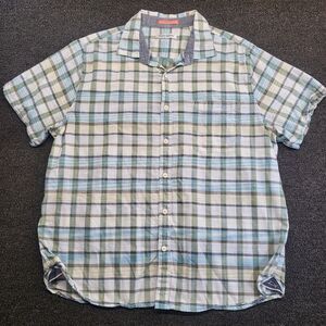 Tommy Bahama Shirt Men's XL Plaid Button Up Short Sleeve Chambray Like Cotton